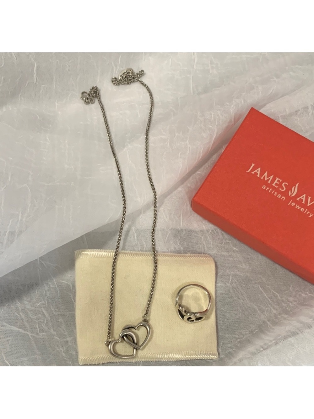 James Avery Silver Double Heart Necklace with Ring - Silver